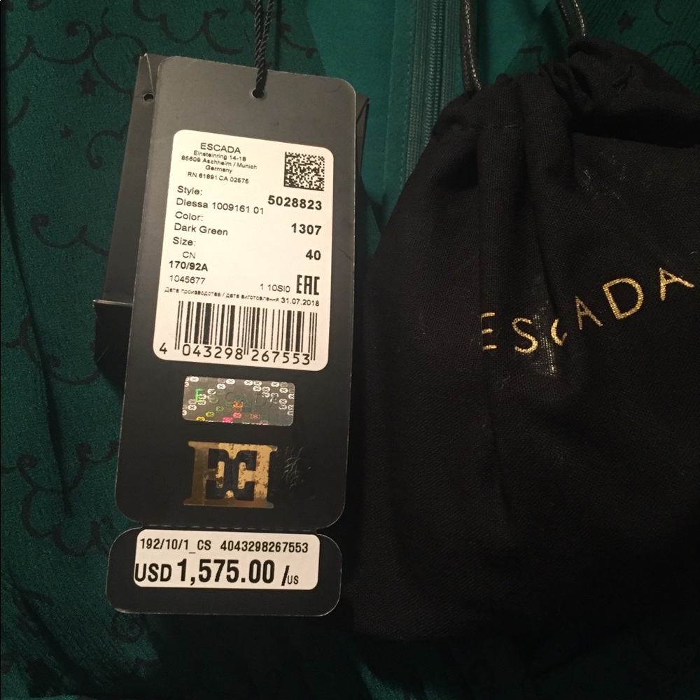 Escada Green & Black print faux wrap dress. - Picture 5 of 11